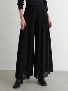 FRIFUL 女士纯黑色褶皱休闲直筒裤，百搭商务休闲装 - 黑色 - 查看 5