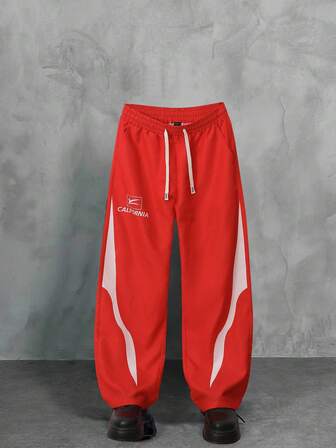 Prep Pantalones rectos unisex con estampado gráfico en inglés, estilo callejero, para otoño