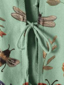 Linhara Áo khoác cardigan họa tiết hoa cổ điển cỡ lớn màu trơn có nơ cho nữ, thích hợp cho Halloween, Năm mới, Ngày lễ tình nhân, Lễ tạ ơn, Giáng sinh, Lễ phục sinh, Tiệc tối, Đêm giao thừa, - Màu xanh Bạc hà - Xem 3