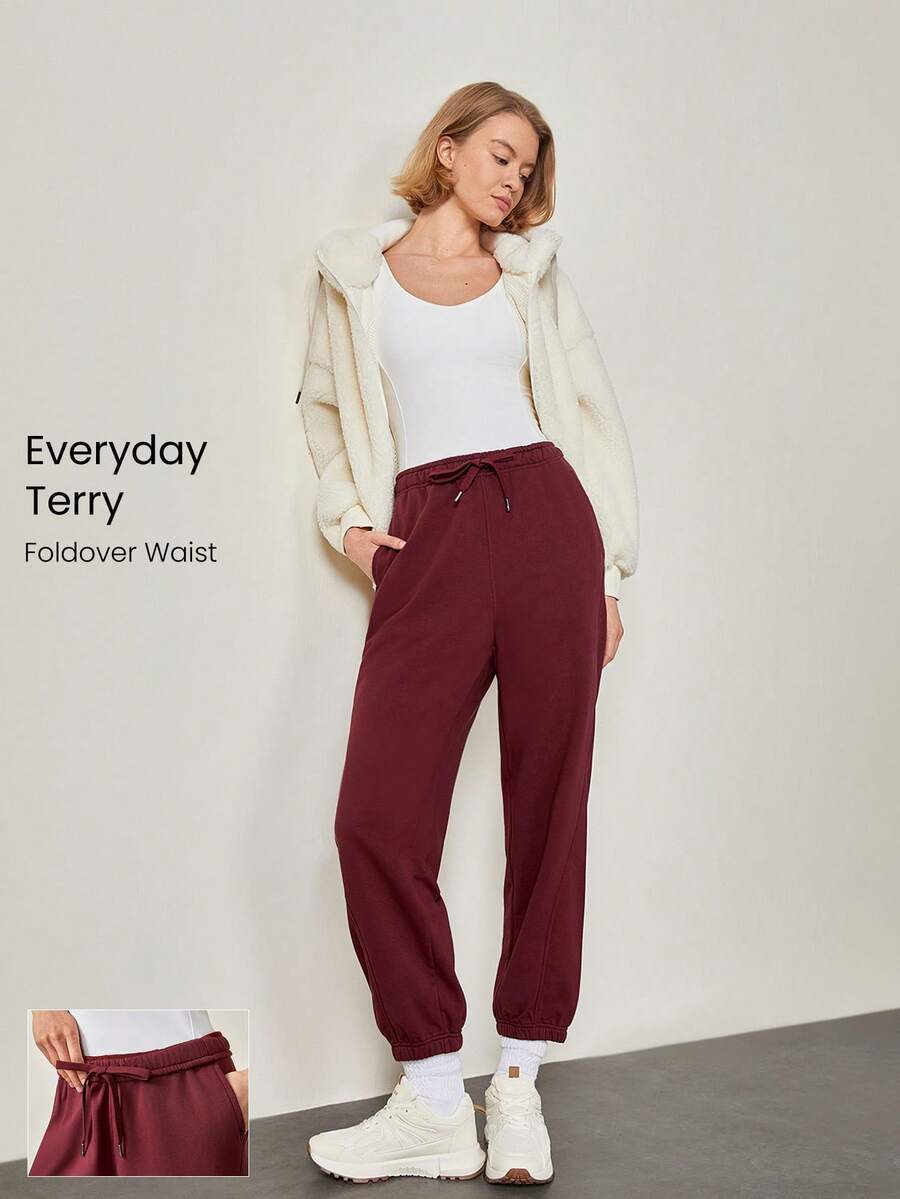 GLOWMODE Pantaloni della tuta con vita arricciata, in tessuto french terry, con tasche, di urban chic - Bordò - Visualizzare 1