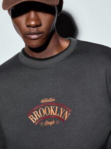 MODCRASH 男士字母印花圆领休闲抓绒卫衣 - 深灰色 - 查看 4