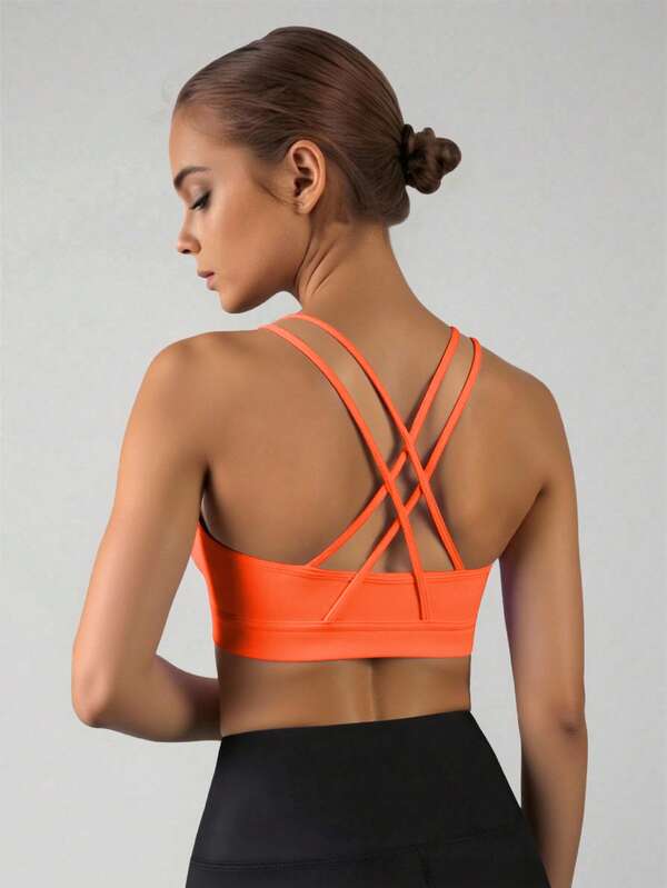 SHEIN Tween Girls Moisture Wicking Sports Bra Top, Removable Padded, Crossback Straps, Suitable For Yoga, Absorbs Sweat