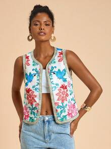 Travachic Vacation Printed Cropped Woven Women's Tank Top In Fall/Winter - Multicolor - View 7