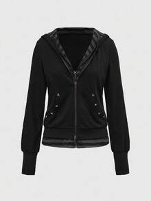 ROMWE Goth 加大码暗黑朋克骷髅铆钉二合一宽松黑灰复古连帽卫衣