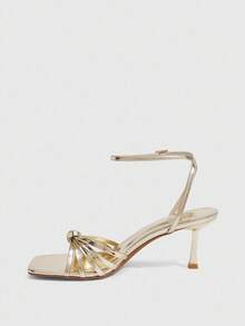 CUCCOO SZL 性感新款金色系带打结时尚优雅女士高跟凉鞋，细带方头细高跟鞋 - 金色 - 查看 8