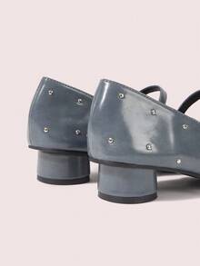 CUCCOO DOLLMOD Damen Quadratische Zehenkappe Nieten Dekor Schwarze Quadratische Zehenkappe High Heel Mary Jane Schuhe, Zylinderabsatz, klassischer Retro Stil