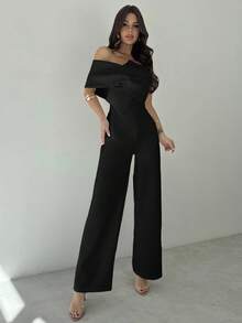 Firerie 3D 扭纹设计无袖连体裤，优雅白色女式连体裤，端庄，商务休闲，外出，四季皆宜 - 黑色 - 查看 3