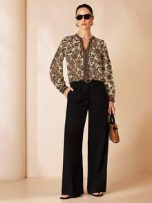 Glamance Polina Brazil Women's Elegant Commuter Paisley Print Notch Collar Blouse Paisley Print Blouse Women Blouses And Shirts Printed Blouse Paisley Blouse Women Blouses And Shirts Chic Stylish Clothing Collection - Brown - View 4