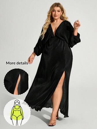 Truni Fall Clothes For Women,WinterPlus Size Elegant Sexy Solid Color High Slit Dress
