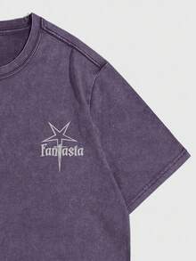 ROMWE MEN Street Life Áo thun nam tay ngắn in khẩu hiệu mùa hè và ngôi sao năm cánh, phong cách thập niên 2000 - Màu tím - Xem 5