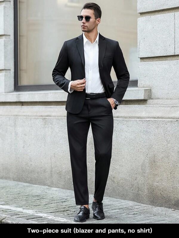 Manfinity Bizformal Men's Simple Commuter Business Notch Lapel Single-Breasted Suit Jacket And Pants Set