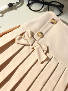 SHEIN 1pc Girls' Pleated Skirt, School Style With Elastic Waist, Casual Pleated Skirt For Daily Wear, Autumn Fall Winter - Khaki - View 5