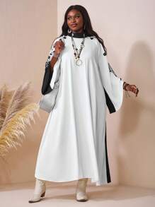 SHEIN CURVE+ Plus Size High Neck Applique Dress For Women/Autumn /Winter