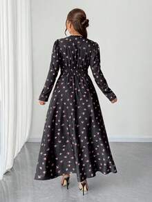 Elenzga Große Größen sexy & elegantes Ditsy Blumen Kleid mit tiefem V-Ausschnitt - Schwarz - Übersicht 4