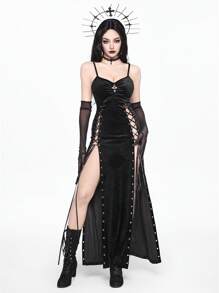 ROMWE Gothic Cross High Slit Sexy Bodycon Slip Dress