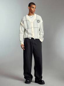 ROMWE MEN Street Life 男士纯色褶皱口袋阔腿学院风休闲裤，适合秋季 - 彩色 - 查看 6