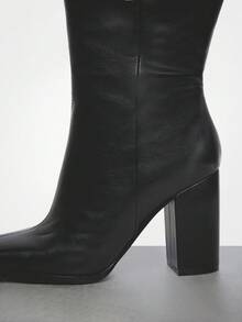 SHUZIA Women's Glamorous Chunky Heel Side Zipper Knee-High Boots For Christmas - Black - View 6
