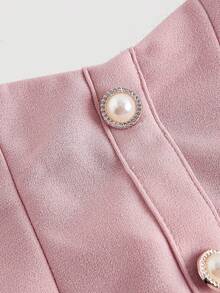 SHEIN MOD Women's Elegant Retro Palace Style High Waist Flared Faux Pearl Decor Pink Skirt, Suitable For Collegiate Dates, Parties, Holidays, Tea Birthday - Pink - View 3