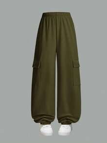 Sparklyn 3pcs/Set Casual Loose Letter Print Hoodie Sweatshirt, Knit Camisole, And Green Knit Cargo Pants For Teenage Girls, Suitable For Spring, Autumn And Winter Fall