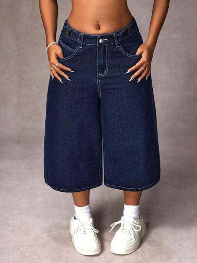 SHEIN ICON Plus Size Autumn Casual Loose Slant Pocket Wide Leg Jeans Baggy Jeans Y2k,Fall Clothes For Women