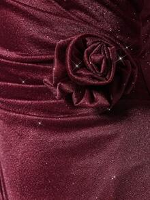 COSMINA Women's Elegant Metallic Shiny Surplice Neck Ruched Asymmetric Hem Bodycon Mini Dress, Spring/Autumn - Burgundy - View 5