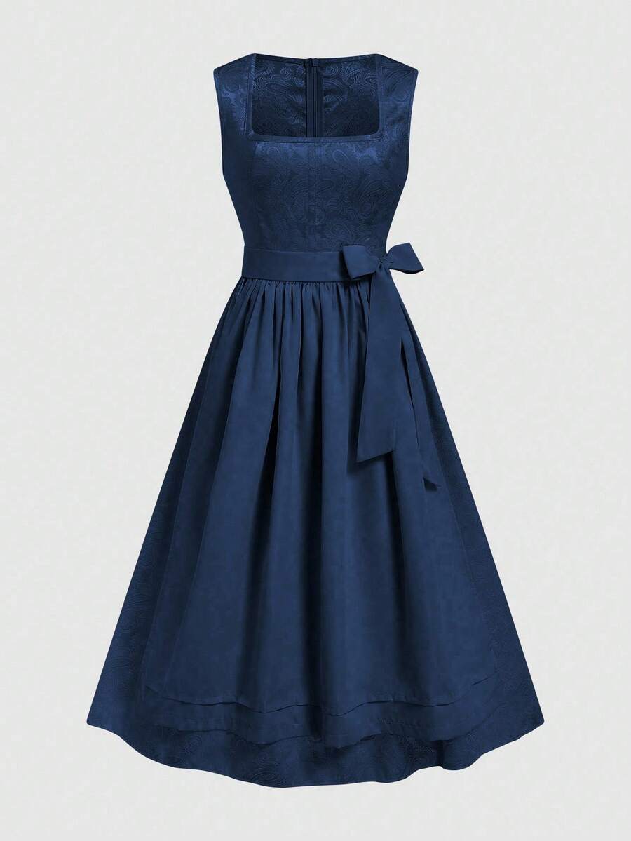 Fairmaia German Traditional Women's Solid Color Square Neck Sleeveless Front Button Dress