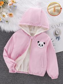 少女粉色拉链连帽夹克，绣有可爱熊猫图案，休闲可爱，秋冬 - 粉色 - 查看 3