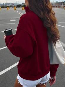 Lalippa Sudadera casual y versátil con cuello de media cremallera y detalles bordados - Burdeos - Ver 2