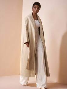 Zivah 2025 Herbst/Winter Neuankömmling Musik Festival & Abschluss Lässig College Stil Maximantel mit Schal, beige Wollouterwear für Alltag, Strand, Pendeln, elegant - Aprikosenfarben - Übersicht 4