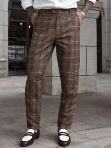 Manfinity CasualCool Pantalones casuales de hombre con estampado de cuadros, bolsillo y cintura elástica, estilo "Old Money"