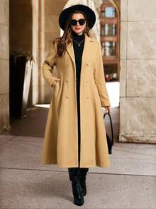 SHEIN Clasi Plus Size Elegant Vintage Inspired Wool Princess Coat, 1950s Swing Coat, Winter Coat, Fit And Flare Coat Fall Autumn,Winter, Elegant Coat - Khaki - View 4