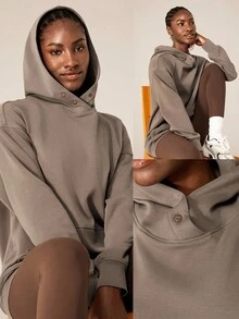 GLOWMODE Modal Fleece Warm Oversized Hooded Sweatshirt With Kangaroo Pocket Daily Casual Fall Winter - Cocoa - View 7