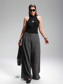 SHEIN EZwear Retro Floral Print Casual Plus Size Wide Leg Pants - Grey - View 5