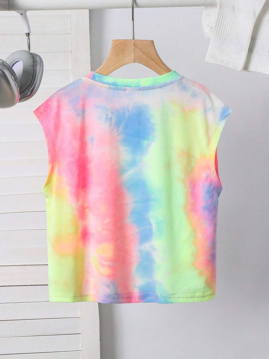 SHEIN Young Boy Tie-Dye Casual Sleeveless Knit Top, Comfortable For Commuting, School, Daily Casual, Vacation, Sports, Festivals, Suitable For Spring, Summer, Autumn, Winter Summer Tops Teen Crop Tops Kids Summer Summer Top Kids