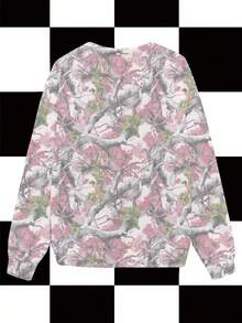 BiGraphic Sudadera de cuello redondo con estampado de ramas de árbol y plantas en color rosa, estilo Y2K para otoño/invierno