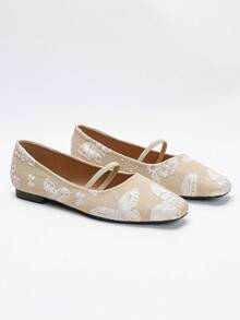 CUCCOO DOLLMOD 女士时尚杏色刺绣优雅平底鞋 - 杏色 - 查看 5