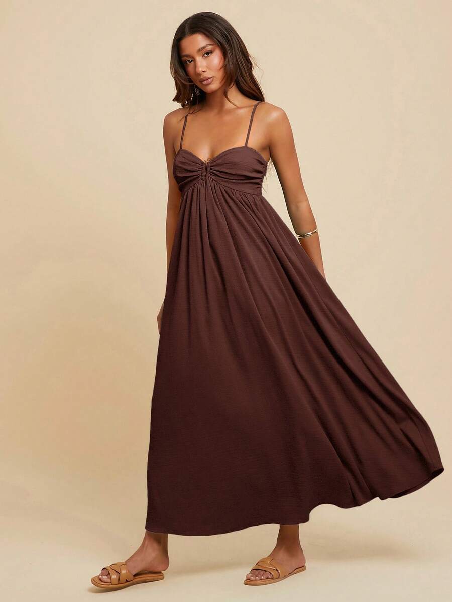 Travachic 女式褶皱无袖连衣裙,度假风格,春夏,女式夏季服装,女式沙滩服装,女式,春假,女式演唱会服装,波西米亚风,狂欢服装,热带度假,节日,浪漫女式夏季连衣裙,波西米亚风女式连衣裙,女式热带连衣裙,女式连衣裙,度假新品女式连衣裙 - 咖啡棕 - 查看 1