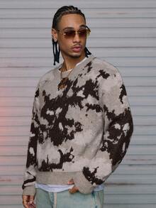 AXEPEAK 男士时尚撞色圆领毛衣，秋冬季长袖上衣 - 彩色 - 查看 3