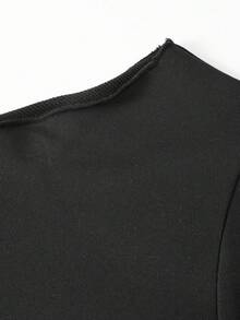 SHEIN ChillGRL 青少年女孩休闲宽松落肩长袖运动衫，设计潮流日常通勤和度假装，春秋季 - 黑色 - 查看 6