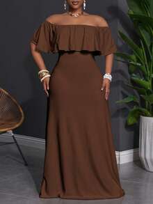 Slaydiva Vestido ajustado con un hombro y volantes en el bajo, diseño minimalista y versátil, adecuado para la playa, talla grande