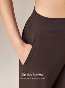 GLOWMODE Pantalones ajustados tipo cigarrillo con bolsillos con cremallera, informal y para trabajo - Marrón Chocolate - Ver 3