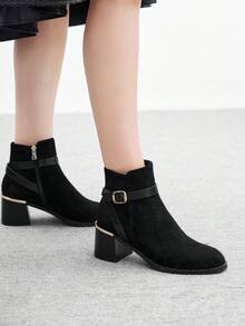 CUCCOO BIZCHIC Stivali alla caviglia da donna con suola spessa e punta tonda, stivali eleganti con decorazione in nero - nero - Visualizzare 5