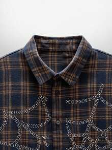 NEON BLANC Men's Short Sleeve Plaid Shirt With Halloween Spider Web