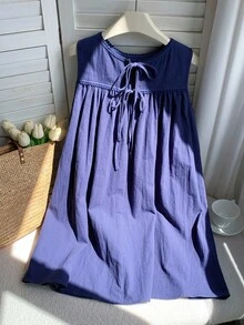 Comfortcana 夏季波西米亚刺绣无袖连衣裙 - 藏蓝色 - 查看 2