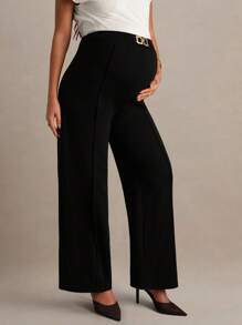 MaterniChic Quần ống rộng trang trí vòng kim loại trơn màu thanh lịch dành cho phụ nữ mang thai - màu đen - Xem 3