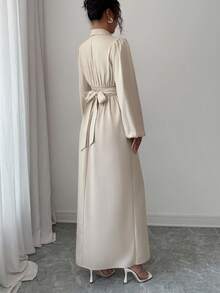 Selianne Elegante vestido de dama con cintura ceñida y mangas largas tipo farol - Albaricoque - Ver 2