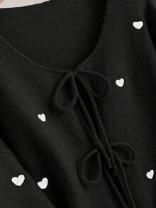 SHEIN CURVE+ Plus Size Women Heart Knitted Cardigan, French Elegant Fashion Autumn/Winter Sweater Cardigan, Off-Season Fall - Black - View 5