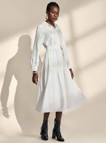 Almamuse Women's Fashion Asymmetric Hem Shirt Collar Long Sleeve White Dress Fall Cloth For Women - White - View 7