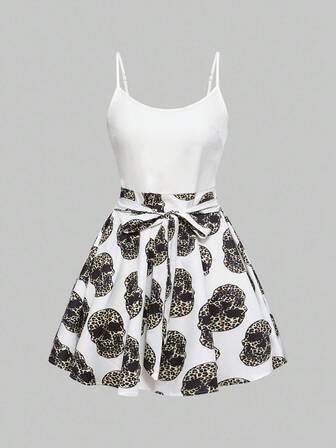 Goth Vestito canottiera da donna con stampa scheletro e patchwork per Ognissanti