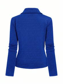 GlowEve Textured Fabric Zip-Up Casual Motorcycle Jacket With Lapel Collar - Royal Blue - View 3